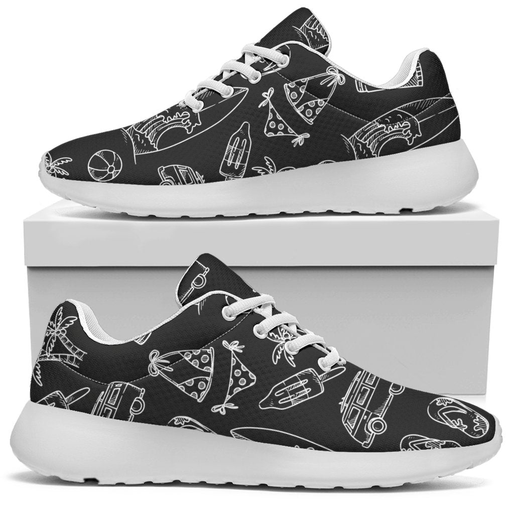 Black White Surfing Pattern Print Sport Shoes GearFrost