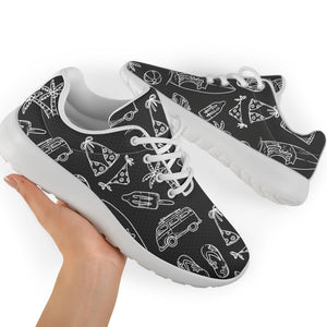 Black White Surfing Pattern Print Sport Shoes GearFrost