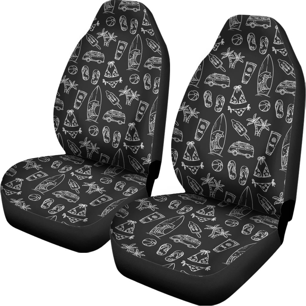 Black White Surfing Pattern Print Universal Fit Car Seat Covers