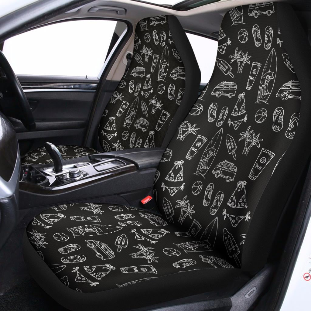 Black White Surfing Pattern Print Universal Fit Car Seat Covers