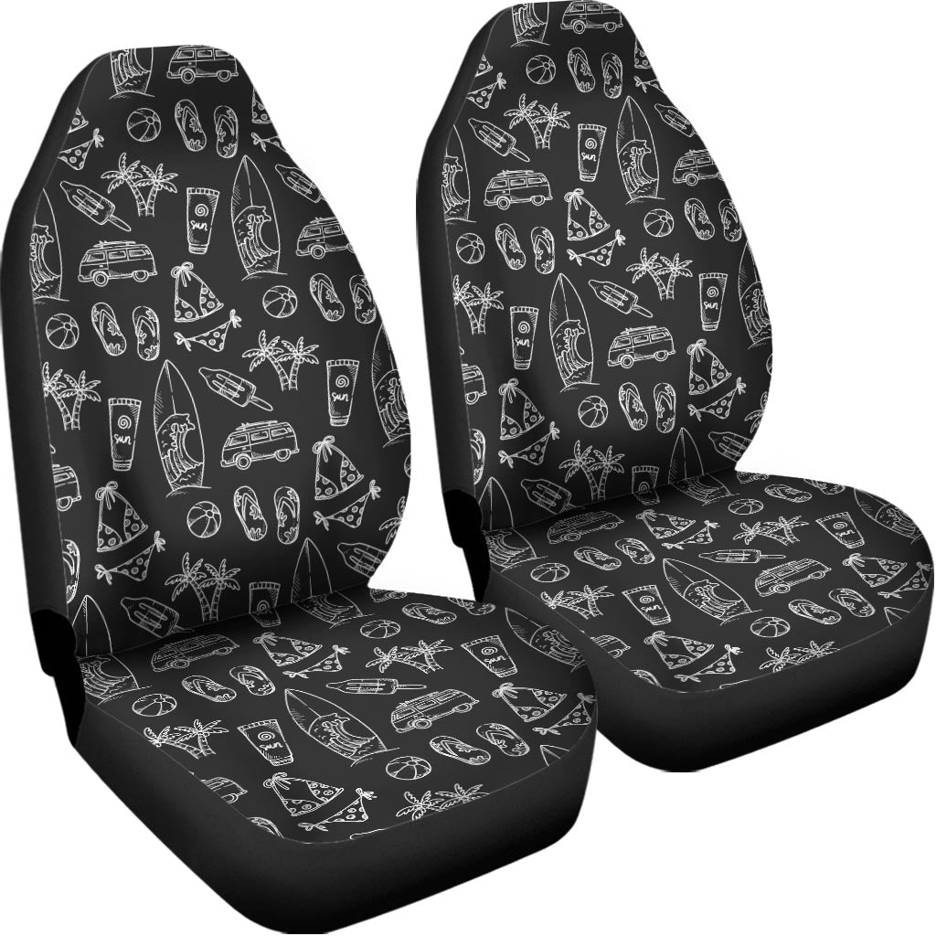 Black White Surfing Pattern Print Universal Fit Car Seat Covers