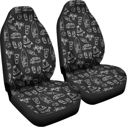 Black White Surfing Pattern Print Universal Fit Car Seat Covers