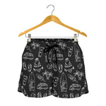 Black White Surfing Pattern Print Women's Shorts