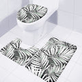 Black White Tropical Leaf Pattern Print 3 Piece Bath Mat Set