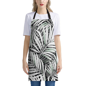 Black White Tropical Leaf Pattern Print Apron