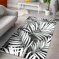 Black White Tropical Leaf Pattern Print Floor Mat