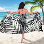 Black White Tropical Leaf Pattern Print Beach Sarong Wrap