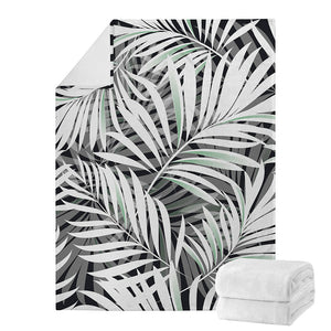Black White Tropical Leaf Pattern Print Blanket
