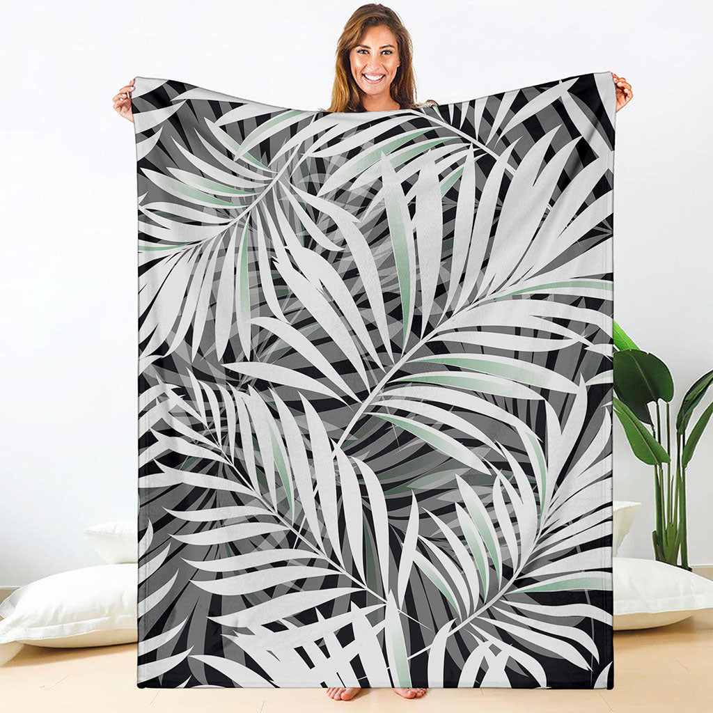 Black White Tropical Leaf Pattern Print Blanket