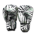 Black White Tropical Leaf Pattern Print Boxing Gloves