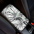 Black White Tropical Leaf Pattern Print Car Center Console Cover