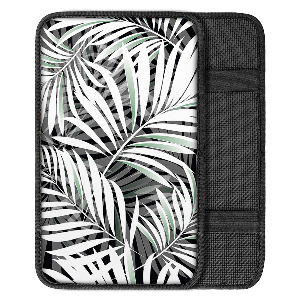 Black White Tropical Leaf Pattern Print Car Center Console Cover