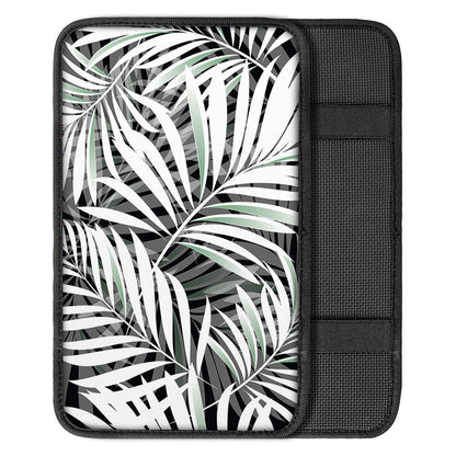Black White Tropical Leaf Pattern Print Car Center Console Cover