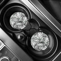 Black White Tropical Leaf Pattern Print Car Coasters