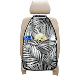 Black White Tropical Leaf Pattern Print Car Seat Organizers