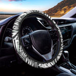 Black White Tropical Leaf Pattern Print Car Steering Wheel Cover