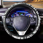 Black White Tropical Leaf Pattern Print Car Steering Wheel Cover