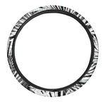 Black White Tropical Leaf Pattern Print Car Steering Wheel Cover