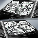 Black White Tropical Leaf Pattern Print Car Sun Shade GearFrost