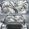 Black White Tropical Leaf Pattern Print Car Sun Shade GearFrost