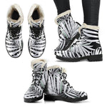 Black White Tropical Leaf Pattern Print Comfy Boots GearFrost