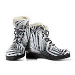 Black White Tropical Leaf Pattern Print Comfy Boots GearFrost