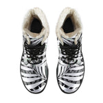 Black White Tropical Leaf Pattern Print Comfy Boots GearFrost
