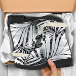 Black White Tropical Leaf Pattern Print Comfy Boots GearFrost