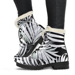 Black White Tropical Leaf Pattern Print Comfy Boots GearFrost