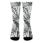 Black White Tropical Leaf Pattern Print Crew Socks