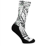 Black White Tropical Leaf Pattern Print Crew Socks