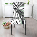 Black White Tropical Leaf Pattern Print Dining Chair Slipcover
