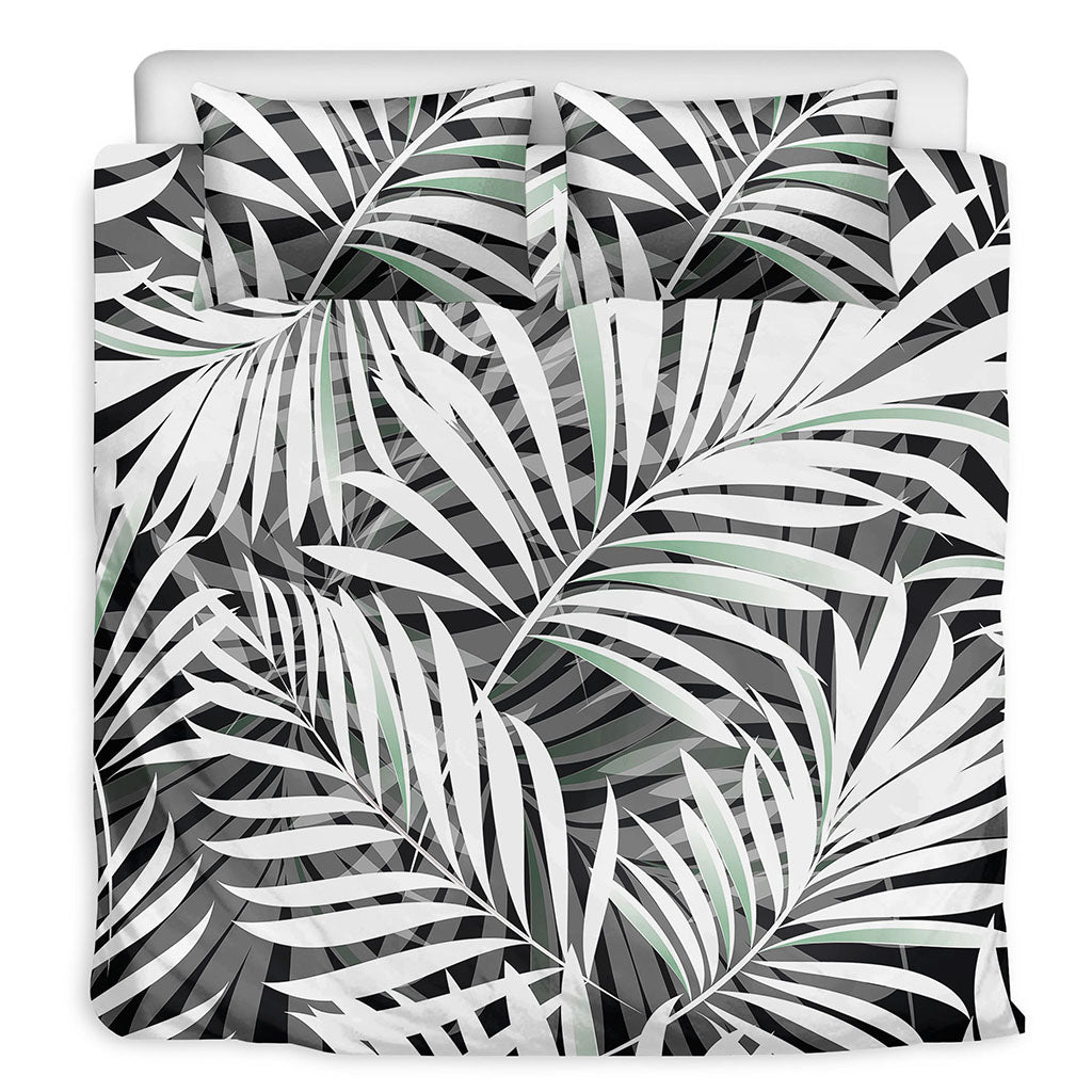 Black White Tropical Leaf Pattern Print Duvet Cover Bedding Set
