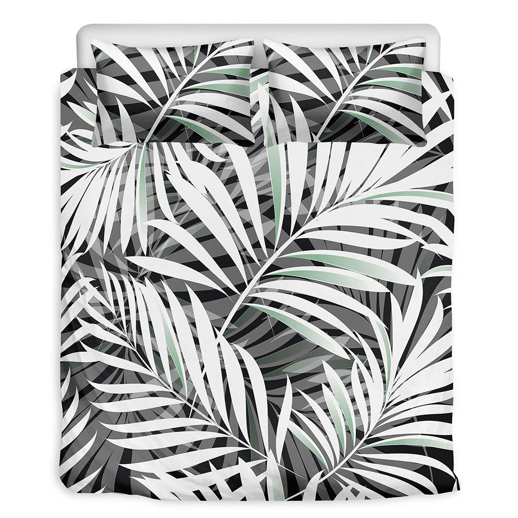 Black White Tropical Leaf Pattern Print Duvet Cover Bedding Set