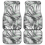 Black White Tropical Leaf Pattern Print Front and Back Car Floor Mats