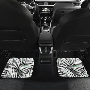 Black White Tropical Leaf Pattern Print Front and Back Car Floor Mats