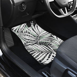 Black White Tropical Leaf Pattern Print Front and Back Car Floor Mats