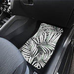 Black White Tropical Leaf Pattern Print Front and Back Car Floor Mats