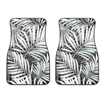 Black White Tropical Leaf Pattern Print Front Car Floor Mats