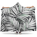 Black White Tropical Leaf Pattern Print Hooded Blanket