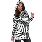 Black White Tropical Leaf Pattern Print Hoodie Dress GearFrost