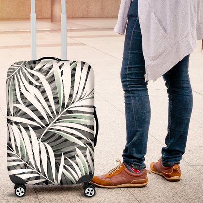 Black White Tropical Leaf Pattern Print Luggage Cover GearFrost