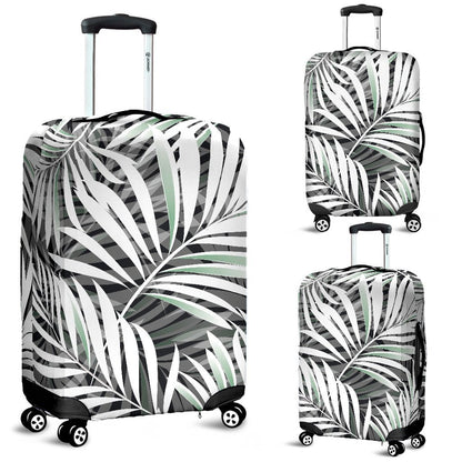 Black White Tropical Leaf Pattern Print Luggage Cover GearFrost