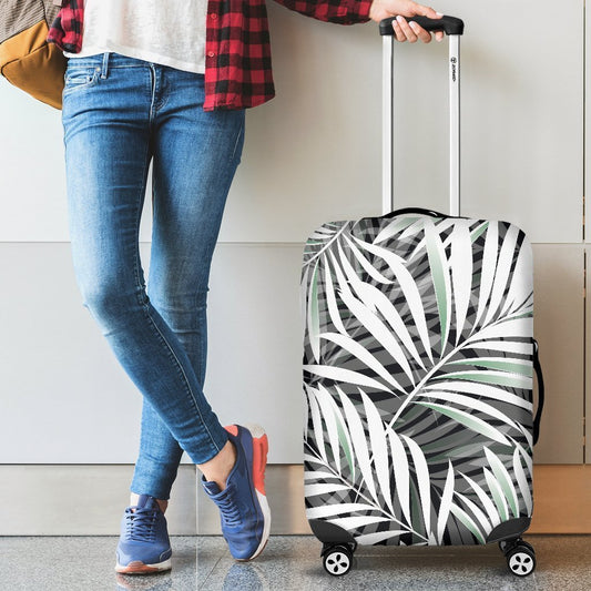 Black White Tropical Leaf Pattern Print Luggage Cover GearFrost