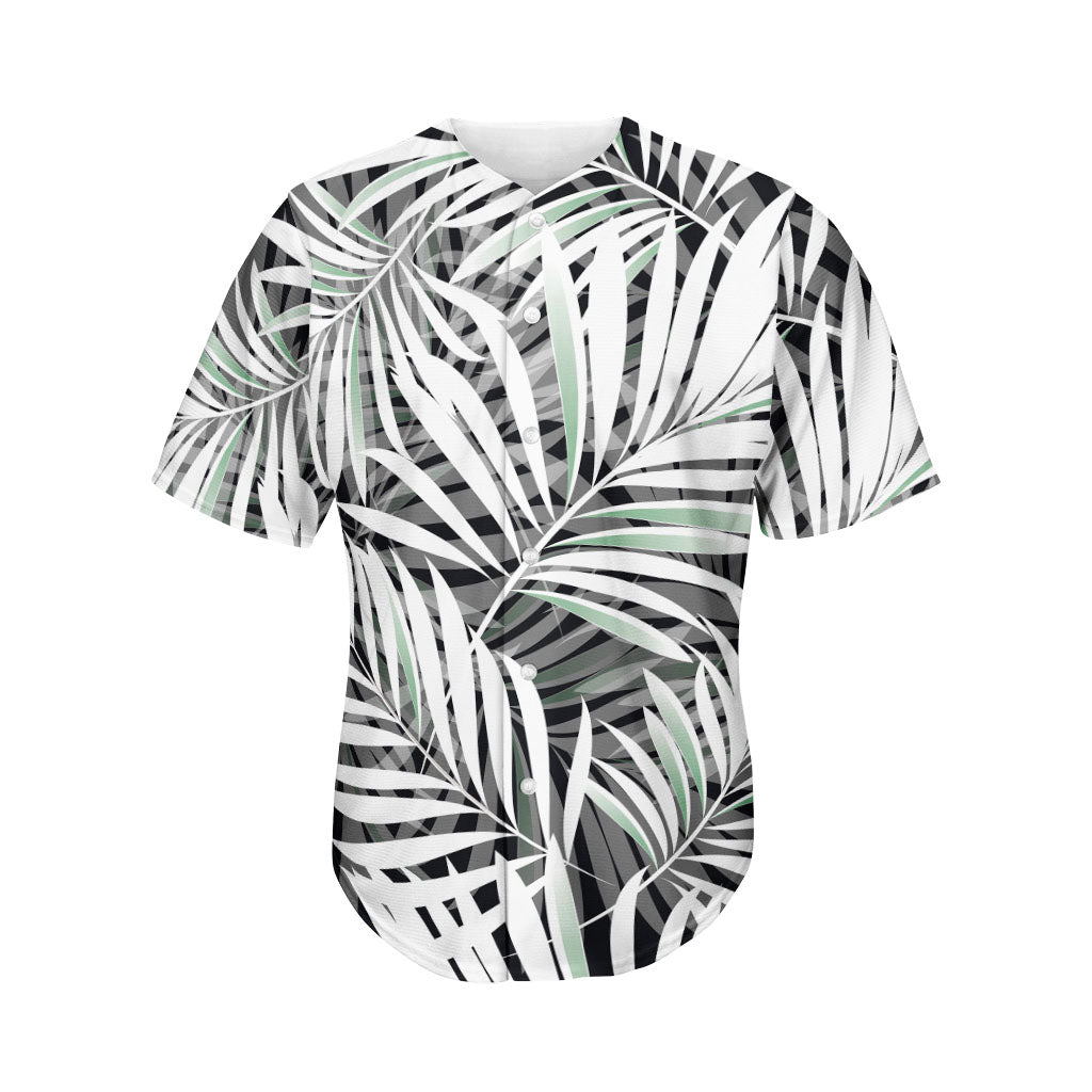 Black White Tropical Leaf Pattern Print Men's Baseball Jersey