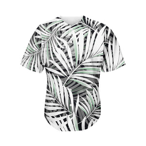 Black White Tropical Leaf Pattern Print Men's Baseball Jersey