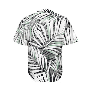 Black White Tropical Leaf Pattern Print Men's Baseball Jersey