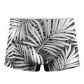 Black White Tropical Leaf Pattern Print Men's Boxer Briefs