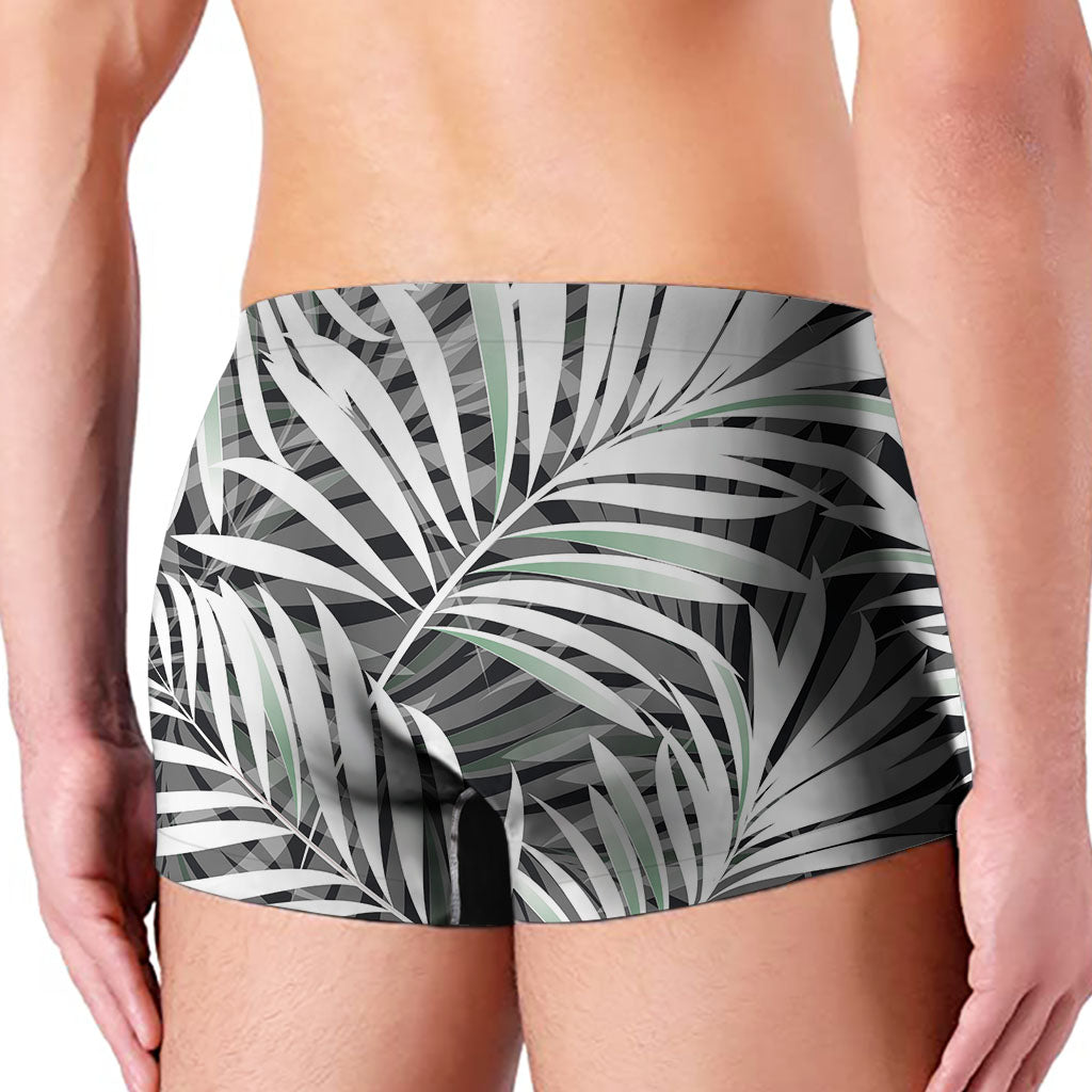 Black White Tropical Leaf Pattern Print Men's Boxer Briefs