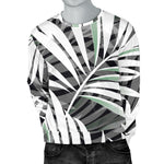 Black White Tropical Leaf Pattern Print Men's Crewneck Sweatshirt GearFrost